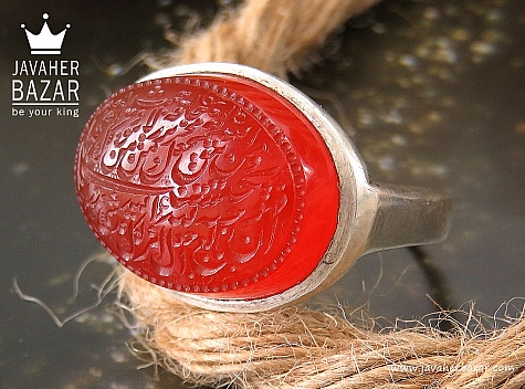 انگشتر نقره عقیق یمنی قرمز طرح صفوی مردانه [رزق و روزی » و من یتق الله] - 33190